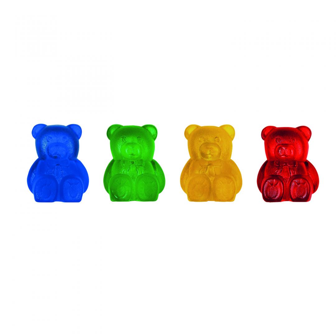 4 bouchons à aiguille en forme de nounours, bleu, vert, jaune et rouge