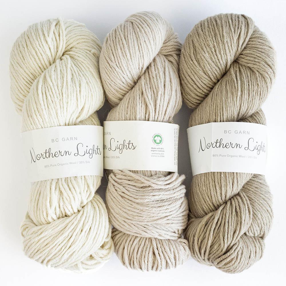 3 écheveaux de fil à tricoter Northern Lights GOTS de BC GARN en laine et soie, blanc, écru, beige