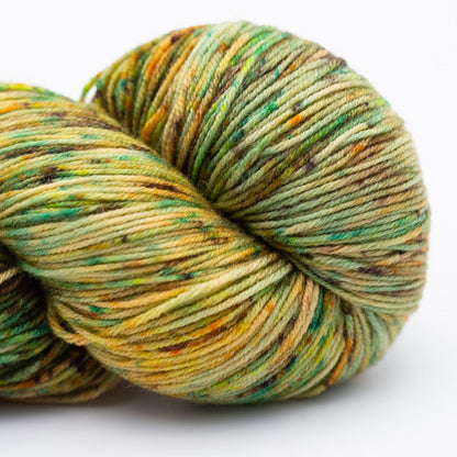 écheveau de laine à chaussettes Lazy Lion, multicolore, marque Kremke coloris after the rain (vert jaune et marron)