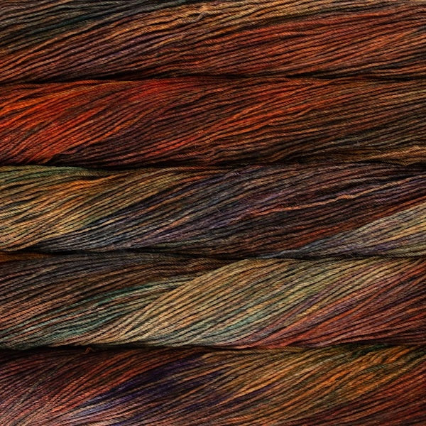 écheveaux de laine merino Arroyo de Malabrigo coloris Marte (orange et violet)