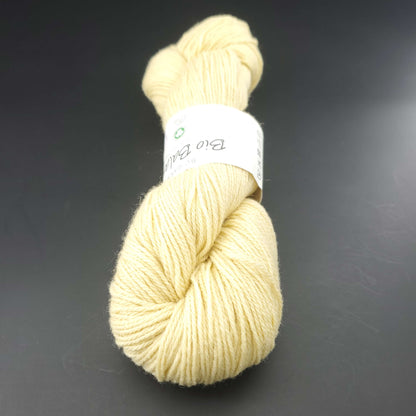 écheveau de fil à tricoter Bio Balance de BC GARN coloris 02 yellow-green sur fond noir