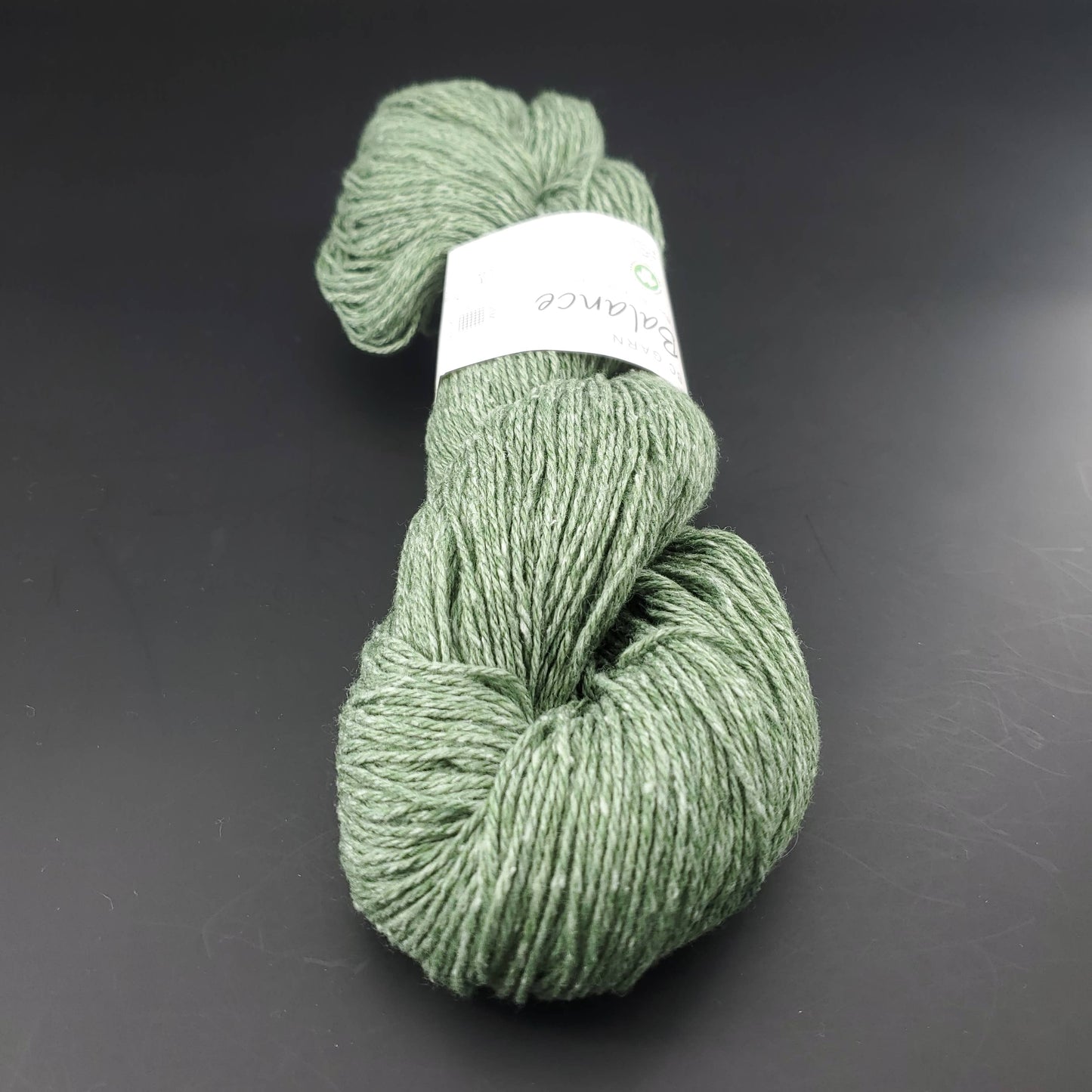 écheveau de fil à tricoter Bio Balance de BC GARN coloris 03 gras green sur fond noir