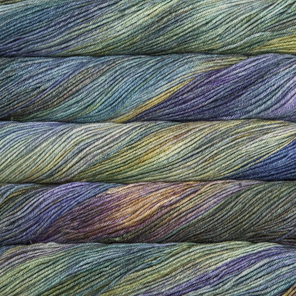 écheveaux de laine merino Arroyo de Malabrigo coloris Indiecita (vert, bleu et violet)
