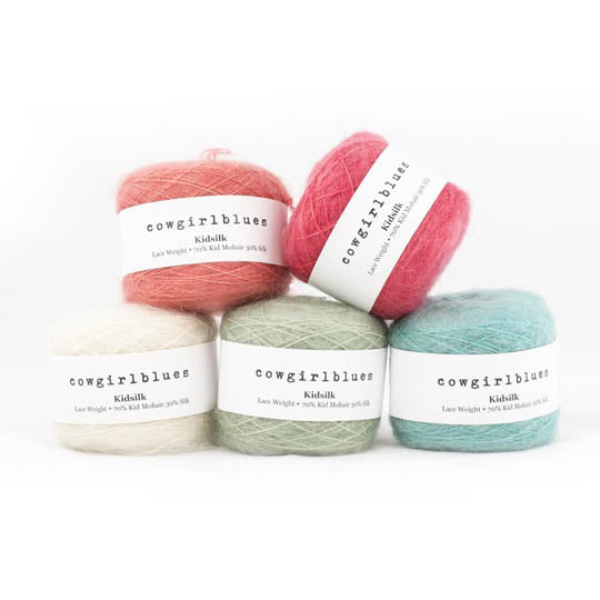 5 pelotes de fil à tricoter en soie et mohair Kidsilk Uni de CowgirlBlues (blanc, vert, bleu, orange et rouge)