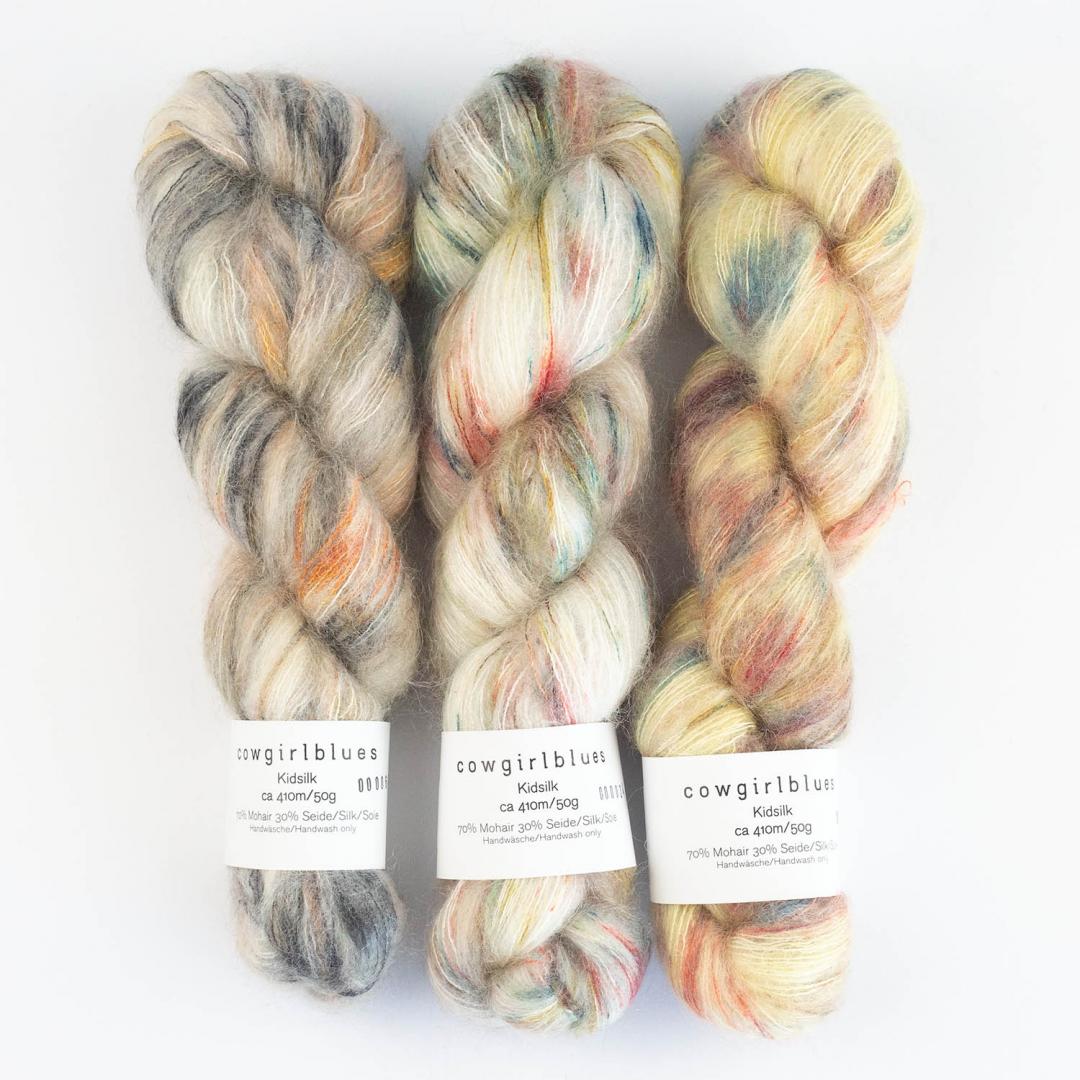 3 écheveaux de fil à tricoter en soie et mohair Kidsilk Gradient de Cowgirl Blues (multicolores)