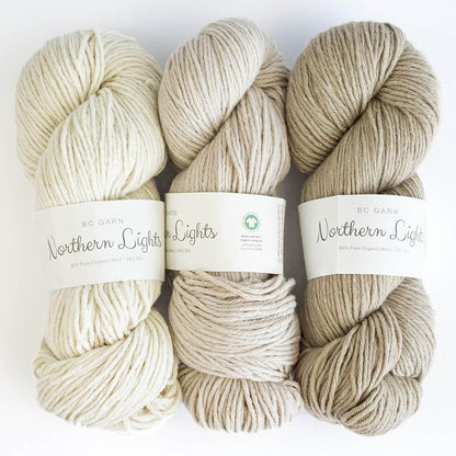 3 écheveaux de fil à tricoter Northern Lights GOTS de BC GARN en laine et soie, blanc, écru, beige